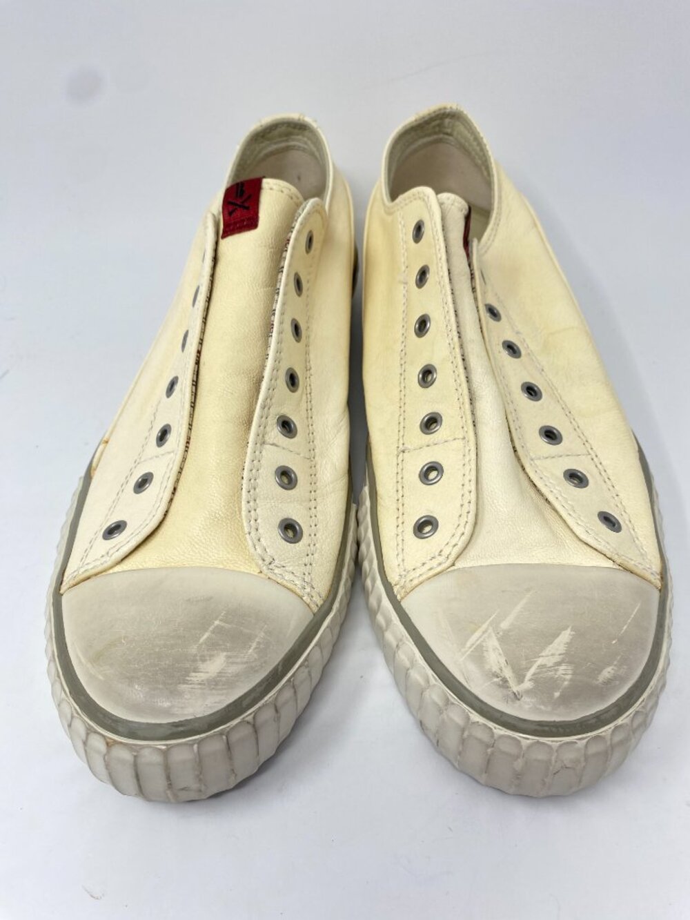 John Varvatos Bootleg Leather Laceless Low Top Sneakers Shoes Mens 10.5M Cream